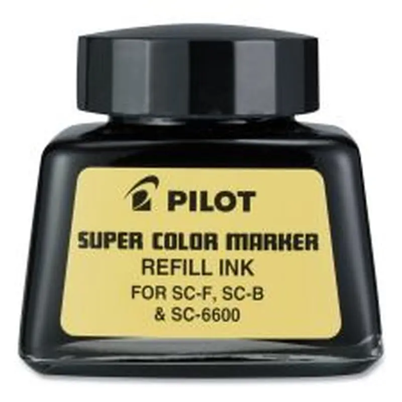 Pilot Super Color Marker Refill Ink, 30 mL Bottle, Black