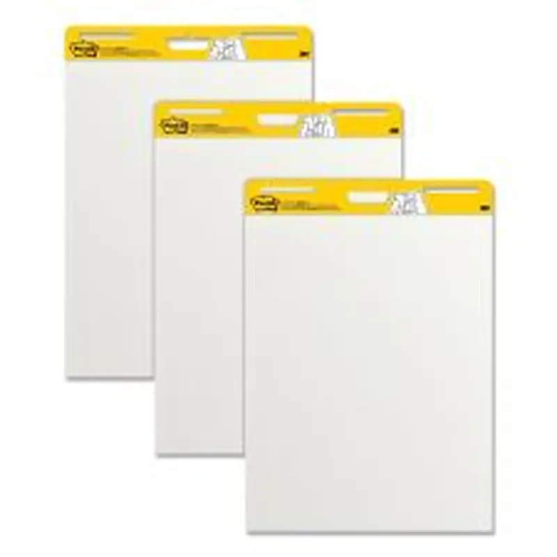 Post-it Easel Pads Super Sticky Vertical-Orientation Self-Stick Easel Pads, Unruled, 25 x 30, White, 30 Sheets, 3/Pack