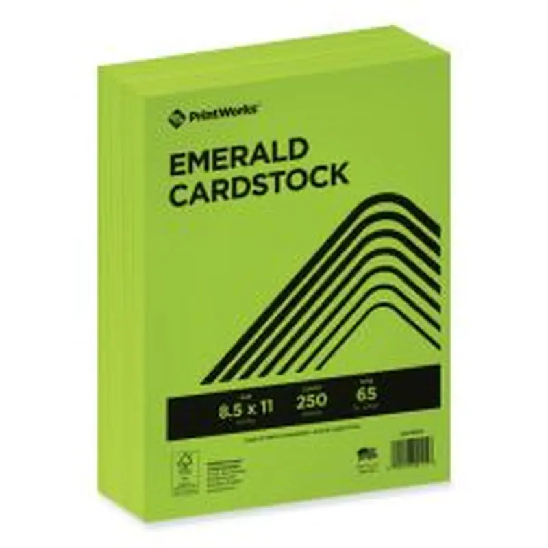 PrintWorks Professional Color Cardstock, 65 lb Cover Weight, 8.5 x 11, Emerald Green, 250/Ream