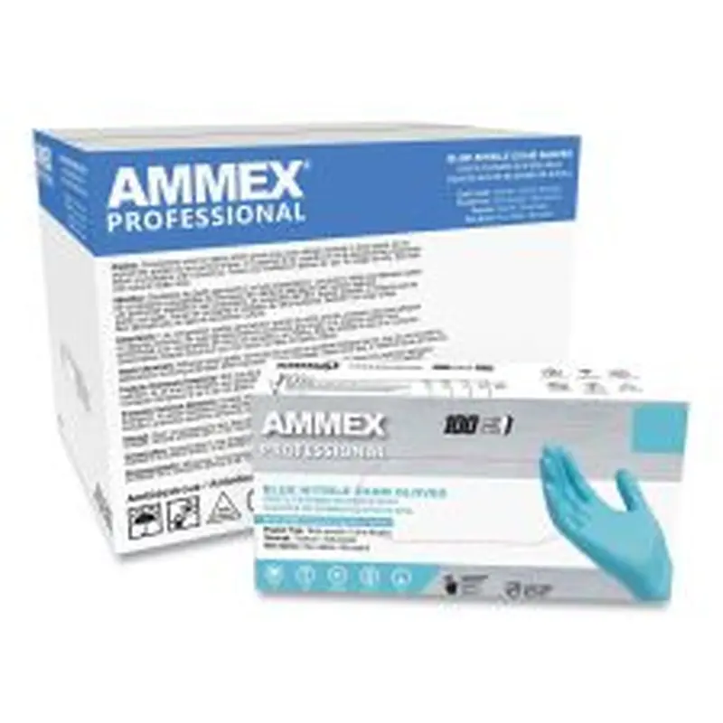 AMMEX Professional Nitrile Exam Gloves, Powder-Free, Medium, 3 mil Thick, 9.5" Long, Light Blue, 100/Box, 10 Boxes/Carton