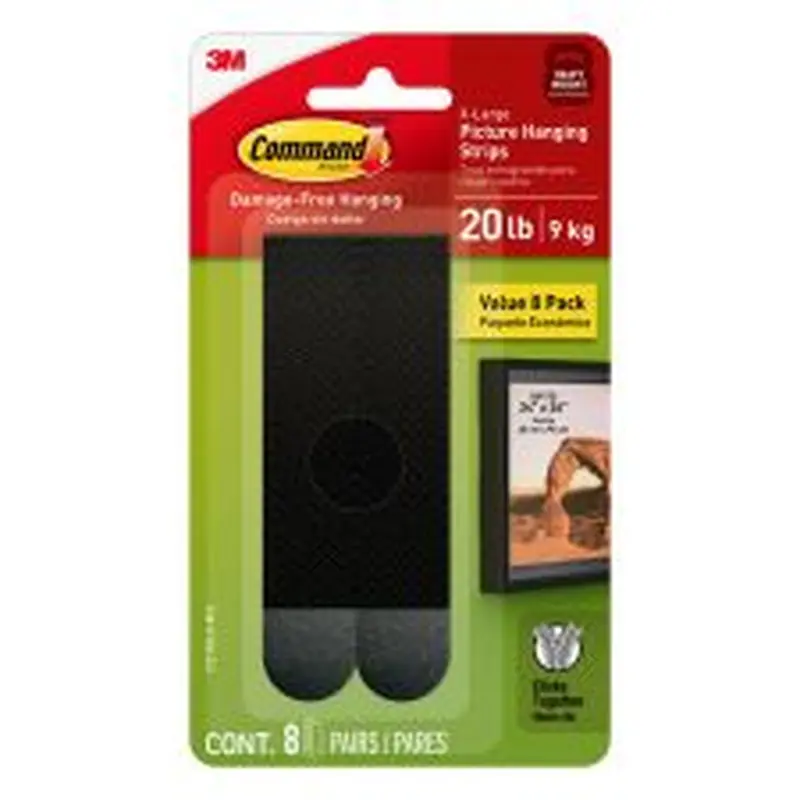 Command X-Large Picture Hanging Strips, 8 Black Adhesive Strip Pairs (16 Strips), Damage Free Hanging Picture Hangers, No Tools Wall Hanging Strips