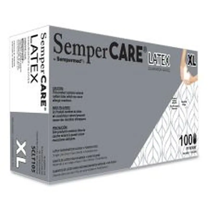 SemperCare Latex Examination Gloves, Powder-Free, X-Large, 5 mil Thick, 9.45" Long, Cream, 100/Box