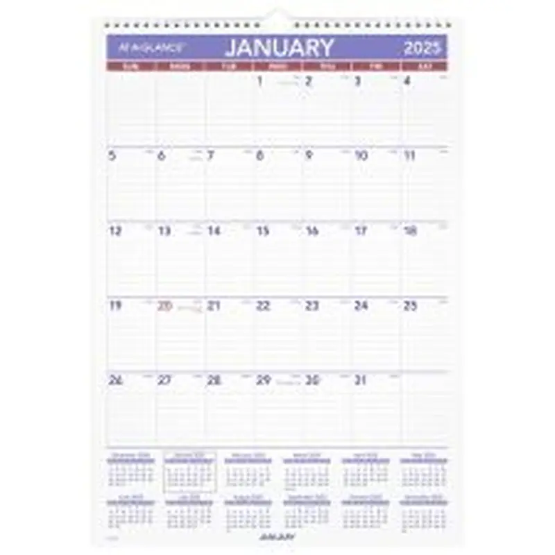 2025 AT-A-GLANCE Erasable Monthly Wall Calendar, 12" x 17", Traditional, January 2025 To December 2025, PMLM0228