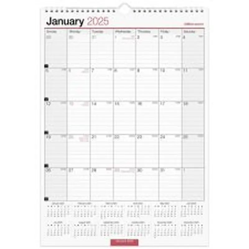 2025 Office Depot Monthly Wall Calendar, 12" x 17", Traditional, January 2025 To December 2025, OD30162825