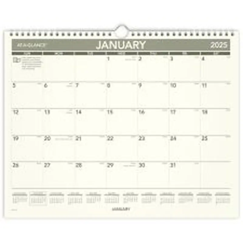 AT-A-GLANCE 2025 Recycled Monthly Wall Calendar, Medium, 15" x 12"