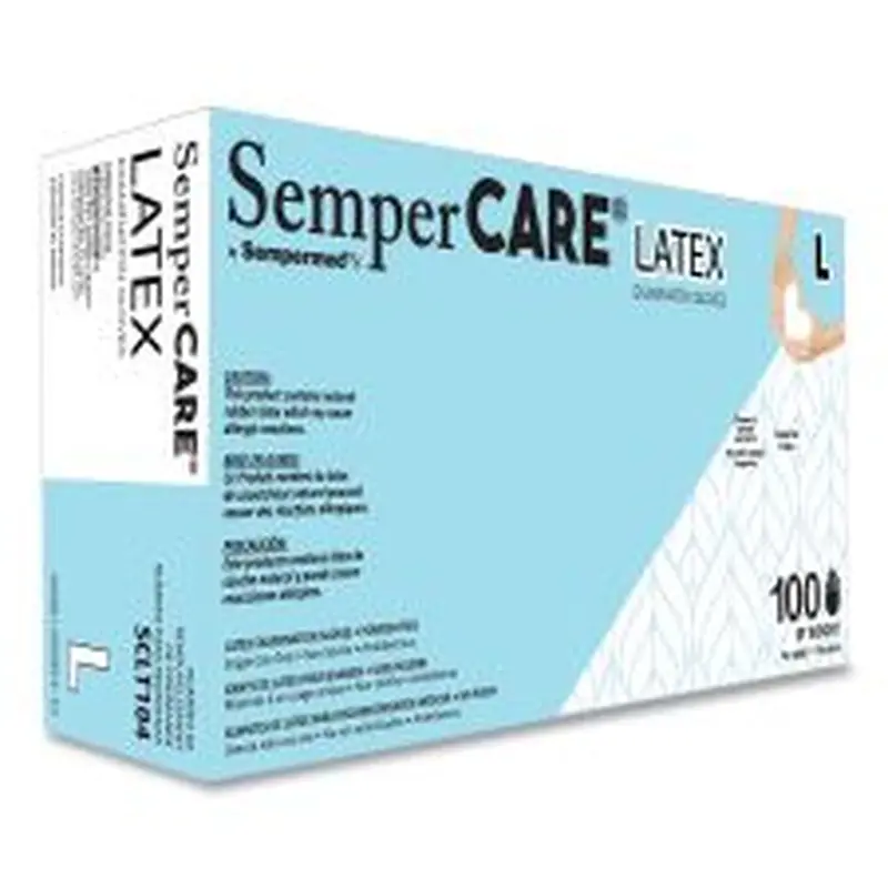 SemperCare Latex Examination Gloves, Powder-Free, Large, 5 mil Thick, 9.45" Long, Cream, 100/Box, 10 Boxes/Carton