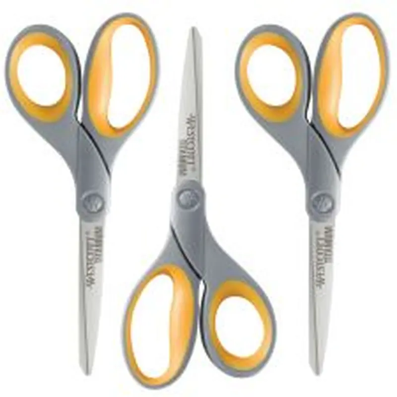 Westcott 8 Titanium Scissors, Pointed, Yellow/Gray, Set Of 3 Scissors