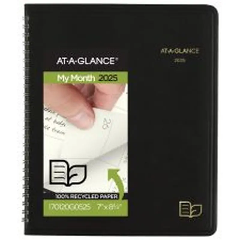 2025 AT-A-GLANCE Monthly Planner, 7" x 8-3/4", 100% Recycled, Black, January To December, 70120G0525