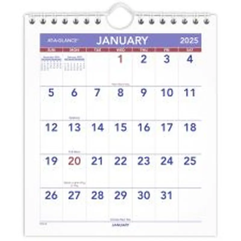 2025 AT-A-GLANCE Monthly Wall Calendar, 6-1/2" x 7-1/2", Traditional, January 2025 To December 2025, PM528