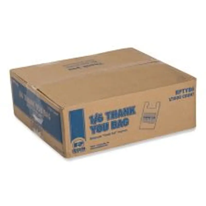 AmerCareRoyal Thank You Bags, Thank You - Have a Nice Day Labeling, Cut-Out Handles, 11.5" x 6.5" x 21", White/Red, 1,000/Carton