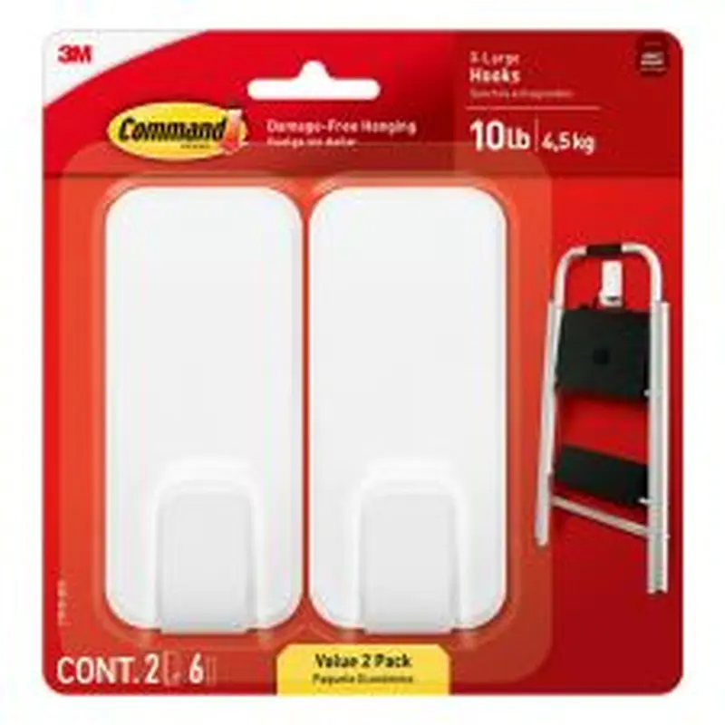 Command X-Large Hooks, 2 Hooks, 6 White Adhesive Strips, Damage Free Hanging Picture Hangers, No Tools Wall Hanging Strips For Living Spaces
