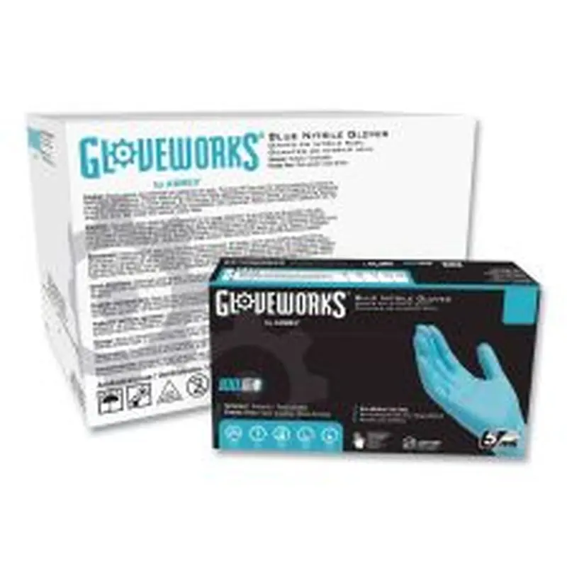 GloveWorks by AMMEX Industrial Nitrile Gloves, Powder-Free, X-Large, 5 mil Thick, 9.5" Long, Blue, 100/Box, 10 Boxes/Carton