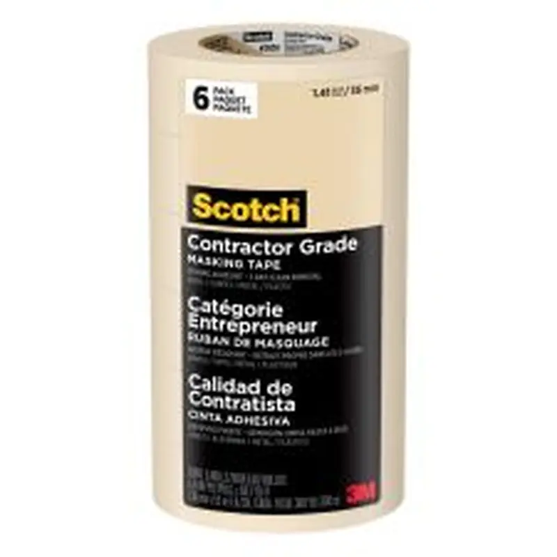 Scotch Contractor Grade Masking Tape, Removable, 6 Tape Rolls, 1.41 in x 60.1 yd, 3" Core, White
