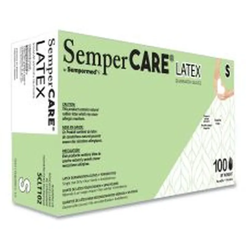 SemperCare Latex Examination Gloves, Powder-Free, Small, 5 mil Thick, 9.45" Long, Cream, 100/Box, 10 Boxes/Carton