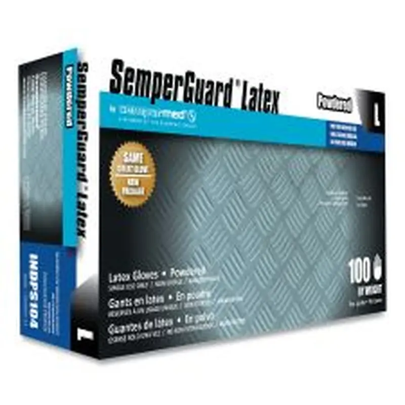 SemperGuard Latex Powdered Gloves, Large, 4 mil Thick, 9.45" Long, Cream, 100/Box