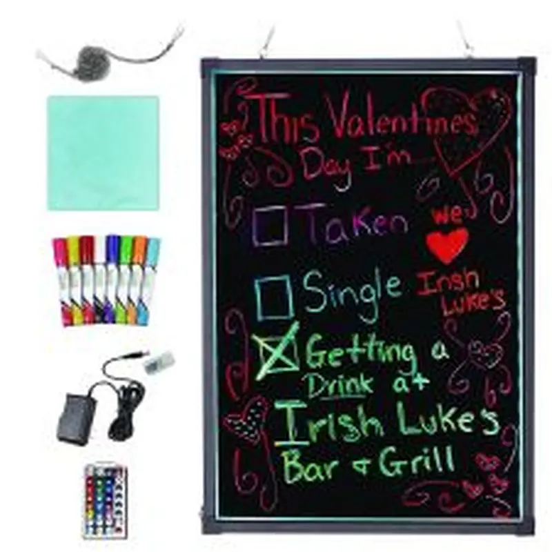 Alpine Industries LED Illuminated Hanging Message Writing Board, Black 22" x 30" Surface, Black 23.6" x 31.5" Frame
