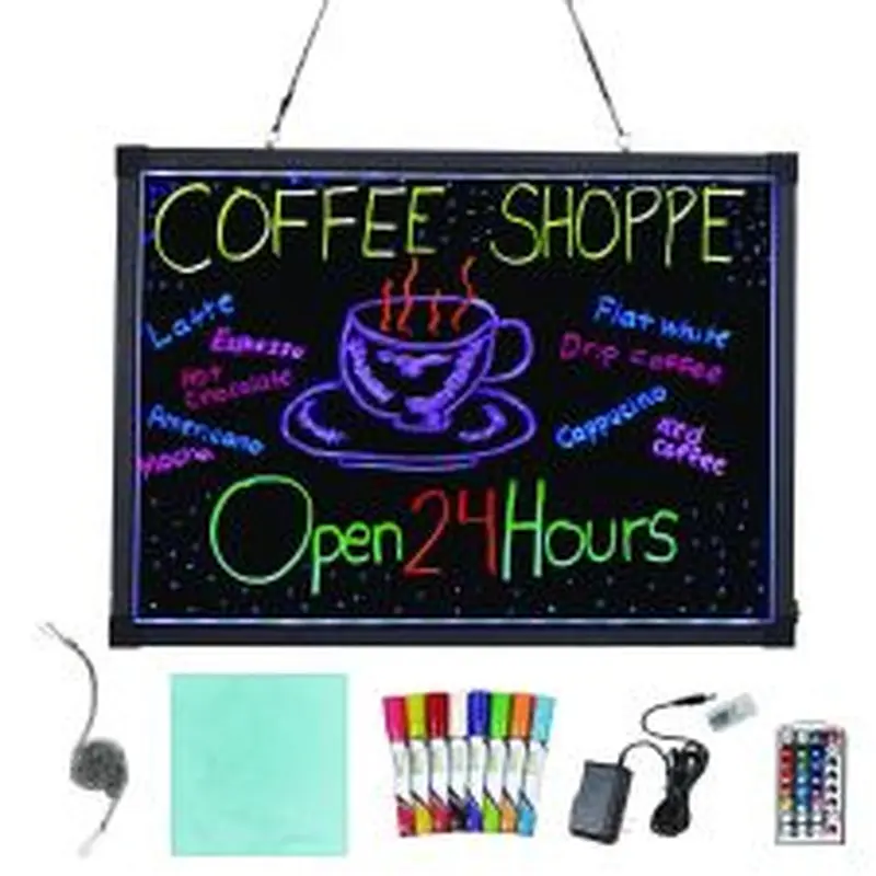 Alpine Industries LED Illuminated Hanging Message Writing Board, Black 26" x 18" Surface, Black 27.6" x 19.7" Frame