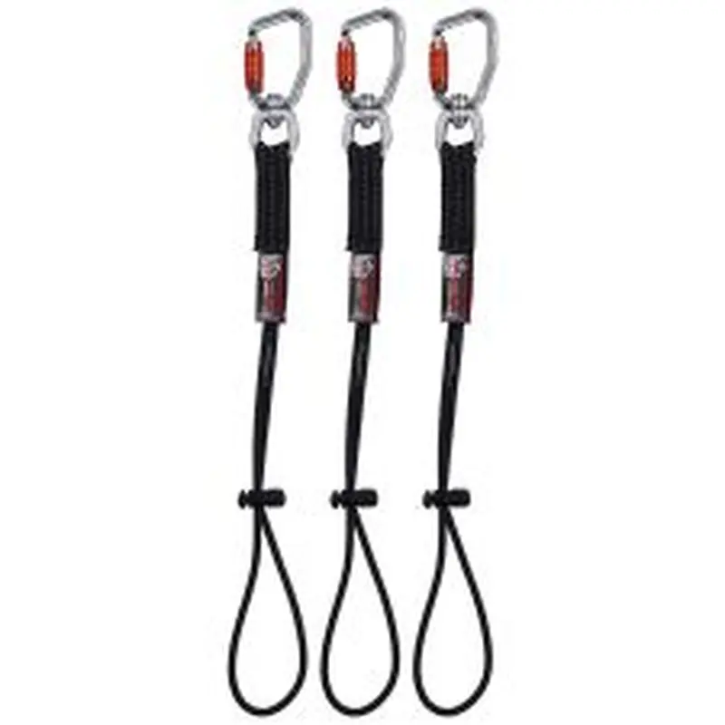 ergodyne Squids 3714 Elastic Tool Tail Lanyard w/Carabiner and Cinch Loop, 10 lb Max Working Capacity, 15" Long, Black, 3/Pack