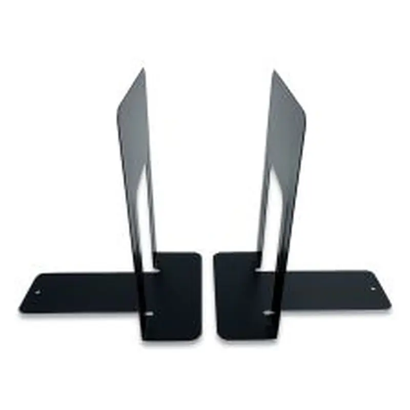 Huron Steel Bookends, Contemporary Style, Nonskid Base, 6 x 8 x 9.25, Black, Pair