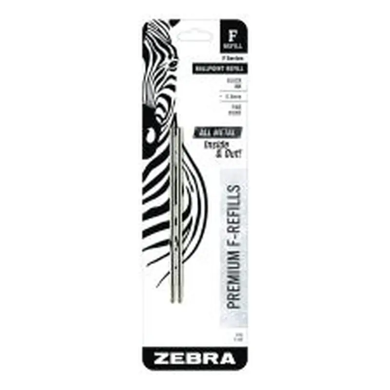 Zebra F-Series Ballpoint Stainless Steel Pen Refill, Fine 0.8 mm Conical Tip, Black Ink, 2/Pack