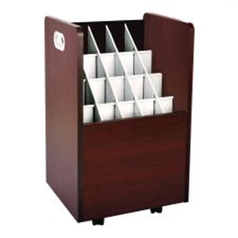 AdirOffice 20-Slot Mobile Rolling Wood Blueprint Storage Cabinet Roll File Large Document Organizer, 15.25 x 13.25 x 24.75, Mahogany