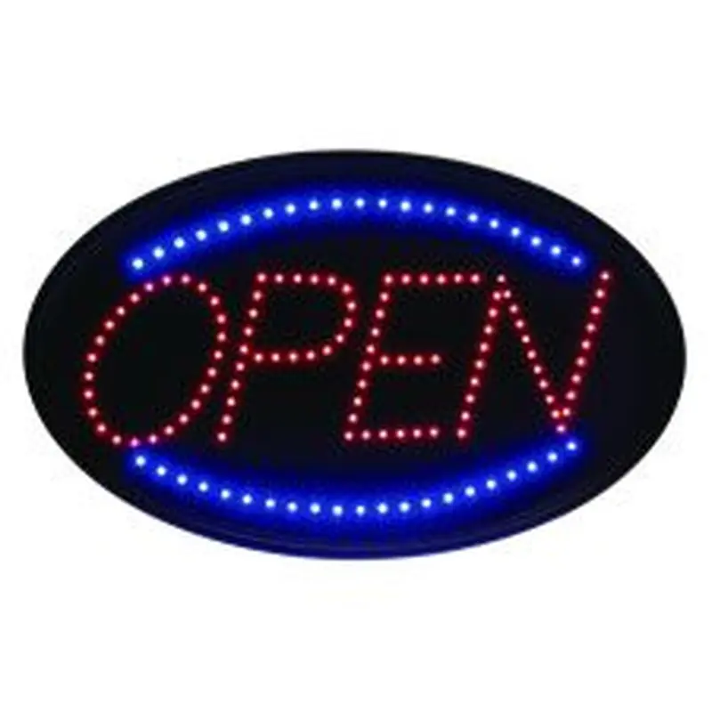 Alpine Industries LED Oval Open Sign, 23 x 14, Black Frame, Blue/Red Graphics