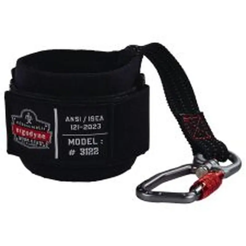 ergodyne Squids 3122 Pull-On Wrist Tool Lanyard with Carabiner Anchor, 5 lb Max Working Capacity, 7" Long, Black