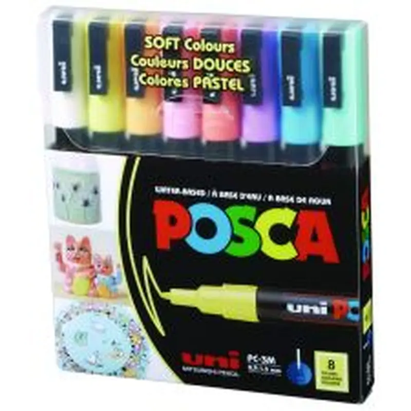 POSCA Water-Based Paint Markers, Fine Bullet Tip, 0.9 mm/1.3 mm, Assorted Colors, 8/Set