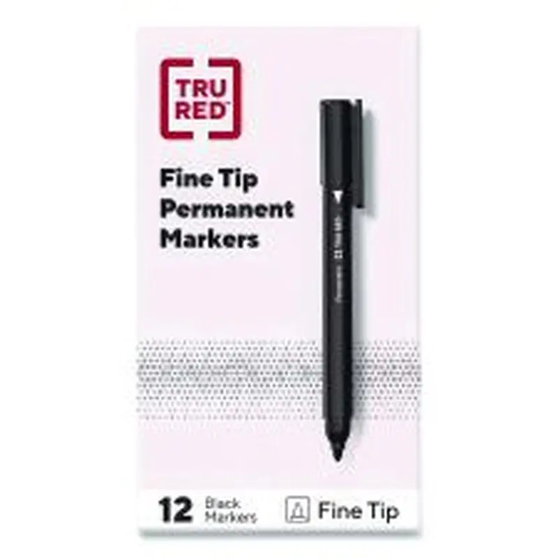 TRU RED Permanent Marker, Pen-Style, Fine Bullet Tip, Black, Dozen