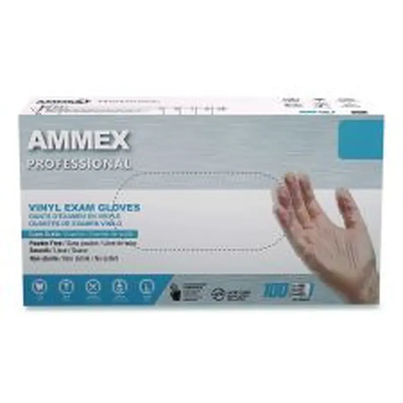 AMMEX Professional Vinyl Exam Gloves, Powder-Free, X-Large, 9.5" Long, Clear, 100/Box