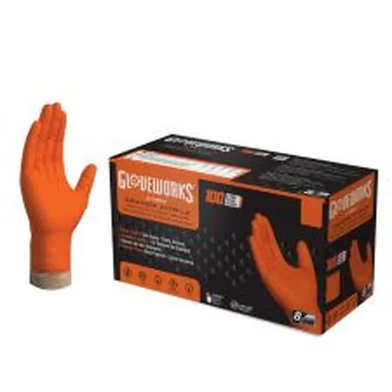Gloveworks GWON Heavy Duty RDT Nitrile Gloves, Large, Orange, 100 Gloves Per Box