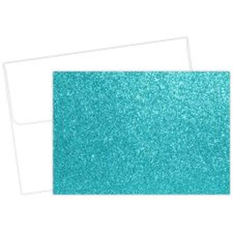 Great Papers! Note Card and White Envelopes, Teal Glitter, 4.875" x 3.375"(folded), 15 count