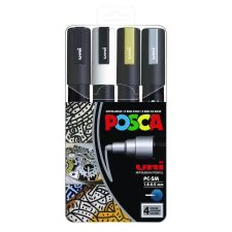 POSCA Water-Based Paint Markers, Medium Bullet Tip, Assorted Colors, 4/Set