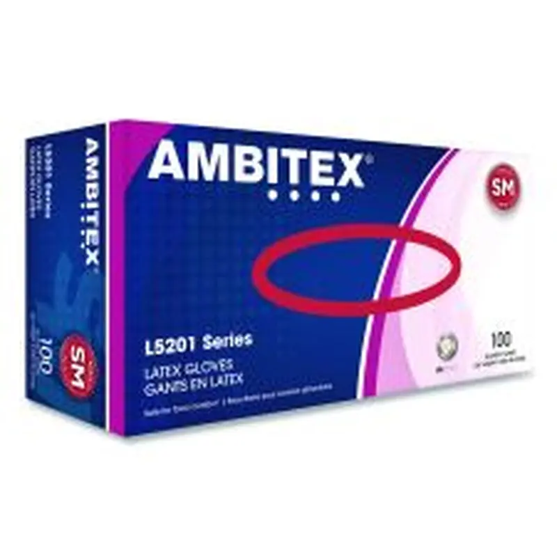 AMBITEX L5201 Series Powder-Free Latex Gloves, Small, 4 mil Thick, 9" Long, Ivory, 100/Box, 10 Boxes/Carton