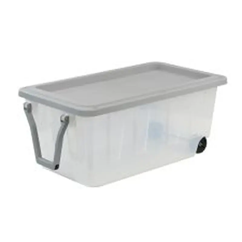 Centrex Tough Box Wheeled Tote With Lid, 40-Gallon, 39-1/4L x 22W x 16-1/2H, Clear/Gray