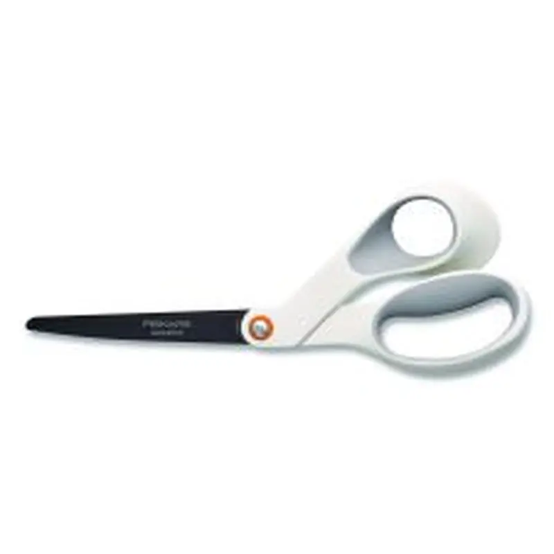 Fiskars Premier SoftGrip Nonstick Scissors, 9.75" Long, 8" Cut Length, Offset White Handle