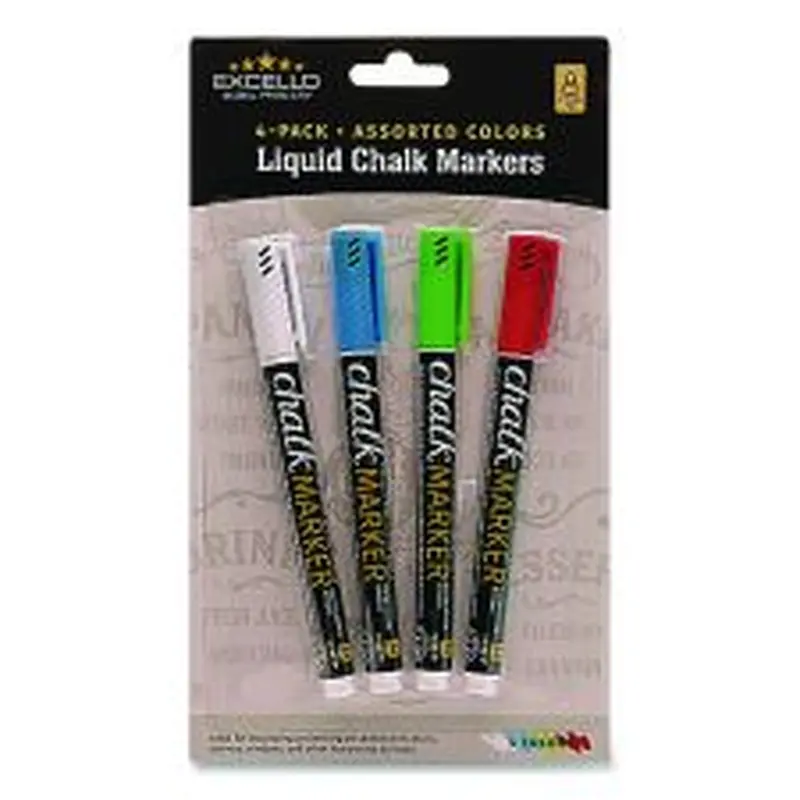 Excello Global Products Liquid Chalk Markers, Fine Bullet Tip, Assorted Colors, 4/Pack