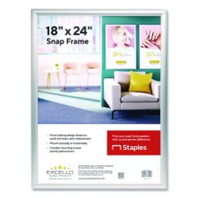 Excello Global Products Poster Holder, Aluminum, 18 x 24, Silver
