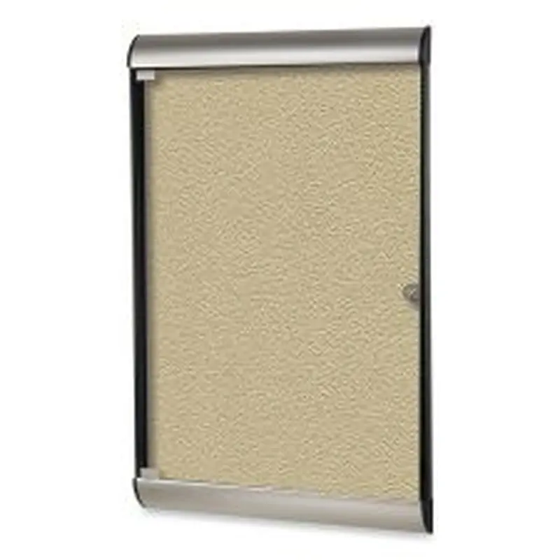 Ghent Silhouette 1 Door Enclosed Vinyl Bulletin Board, 27.75" x 42.13", Caramel Surface, Black/Satin Aluminum Frame
