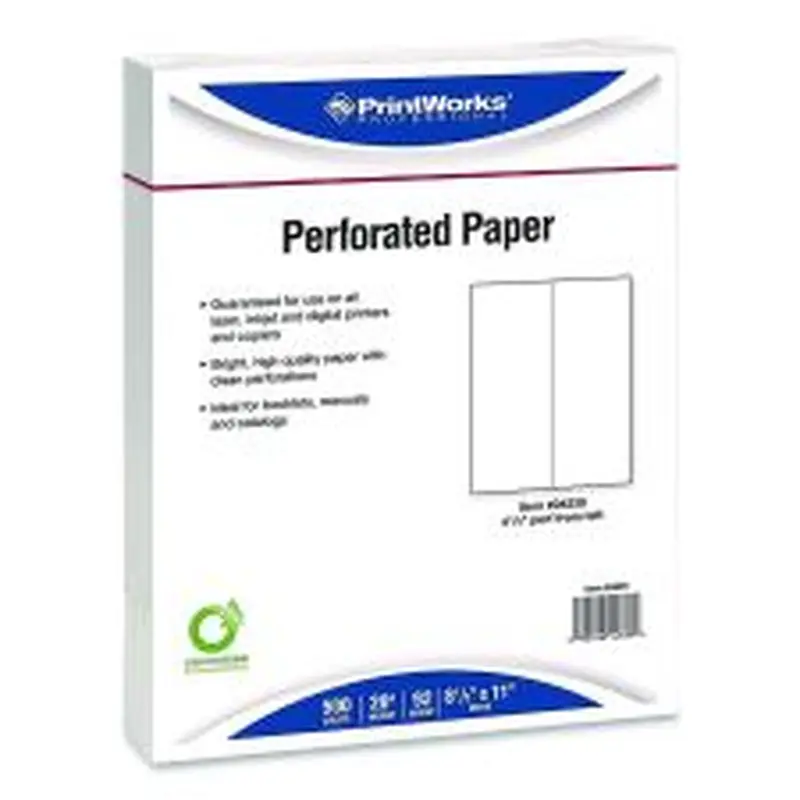 PrintWorks Professional Perforated Paper, 92 Bright, Perforated 4.25" from Left, 8.5 x 11, White, 500 Sheets/Ream, 5 Reams/Carton