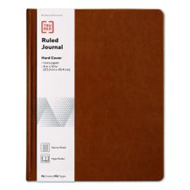 TRU RED Hardcover Business Journal with Elastic Closure, 1-Subject, Narrow Rule, Cognac Cover, (96) 10 x 8 Sheets