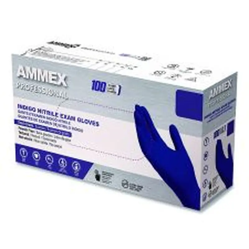 AMMEX Professional Nitrile Exam Gloves, Powder-Free, Small, Indigo, 100/Box