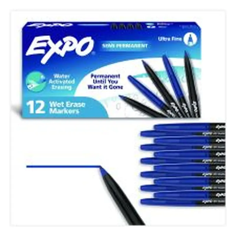 EXPO Wet Erase Marker, Fine Bullet Tip, Blue, Dozen