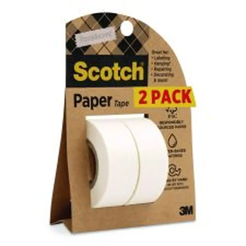 Scotch Paper Tape, 3/4" x 600", White, 2/Pack