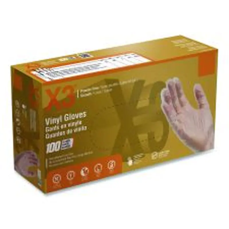 X3 by AMMEX Industrial Vinyl Gloves, Powder-Free, Small, 3 mil Thick, 9.5" Long, Clear, 100/Box