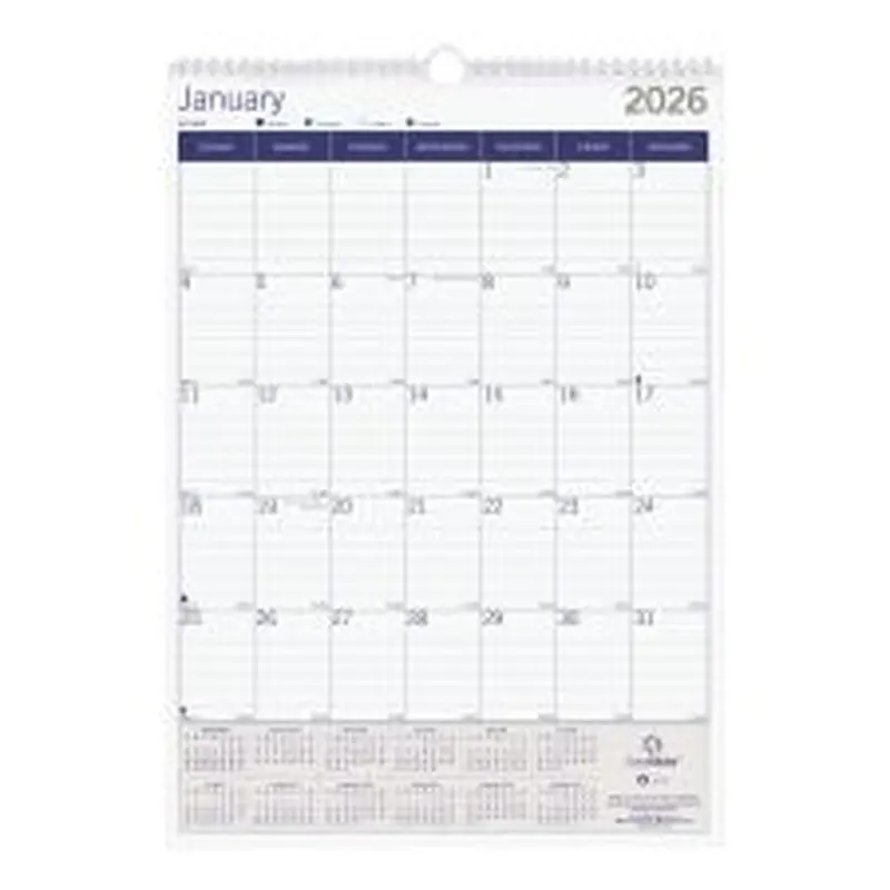 2026 Blueline DuraGlobe Monthly Wall Calendar, 12" x 17", Blue/White, January To December, C171203