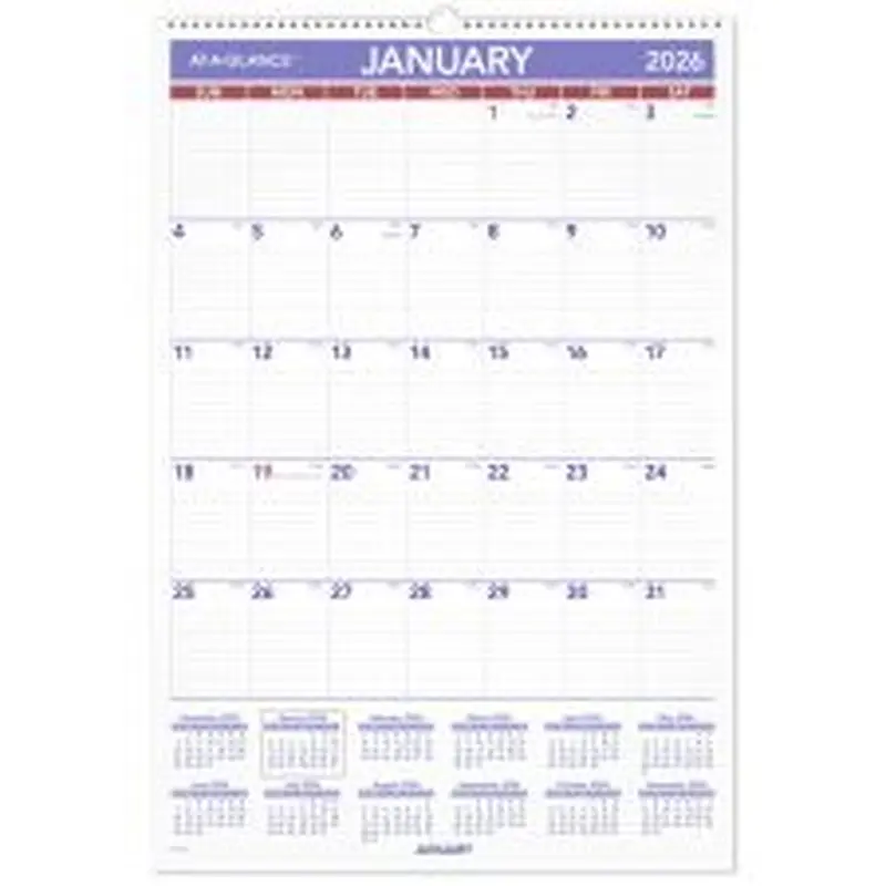 AT-A-GLANCE 2026 Erasable Monthly Wall Calendar, Large, 15 1/2" x 22 3/4"
