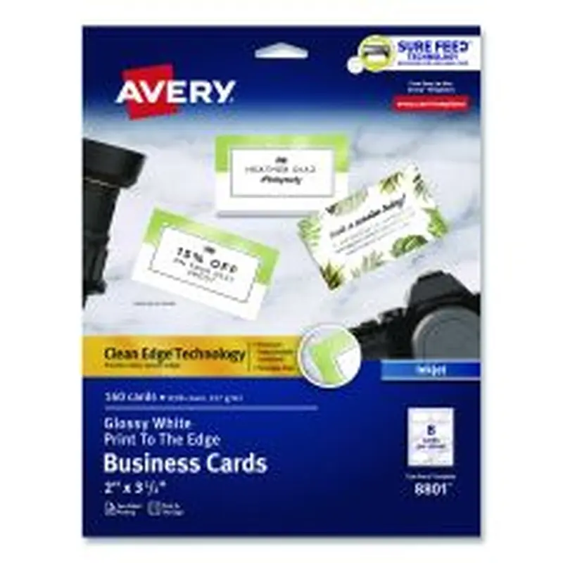 Avery Print to the Edge Business Cards with Sure Feed Technology, 2 x 3.5, White, 8/Sheet, 20 Sheets/Pack