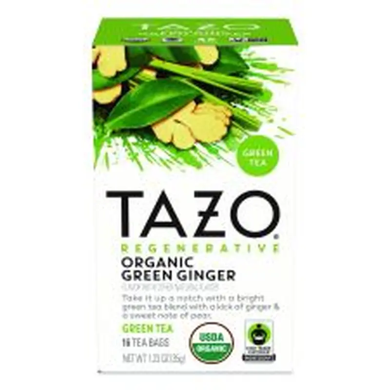 Tazo Tea Bags, Organic Green Ginger, 16/Box