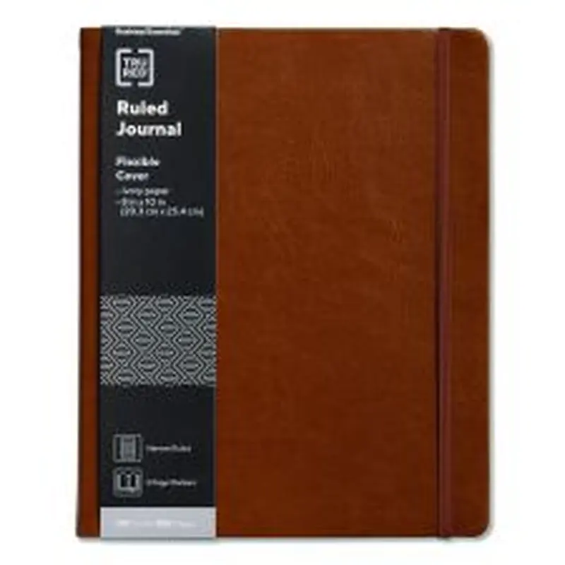 TRU RED Flexible-Cover Business Journal with Elastic Closure, 1-Subject, Narrow Rule, Cognac Cover, (128) 10 x 8 Sheets